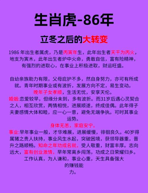 86年11月的虎是什么命 持濟行善事則一生衣祿睦三春