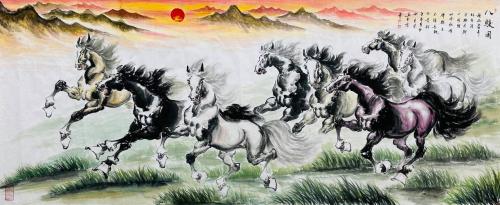 國畫八駿圖風(fēng)水掛畫