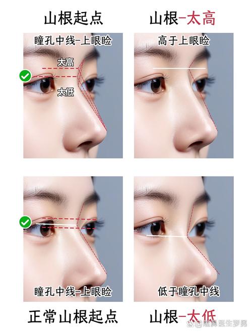 鼻梁低，露鼻孔、眉距寬，鼻正、鼻頭有肉的分