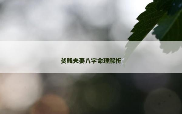 貧賤夫妻八字命理解析